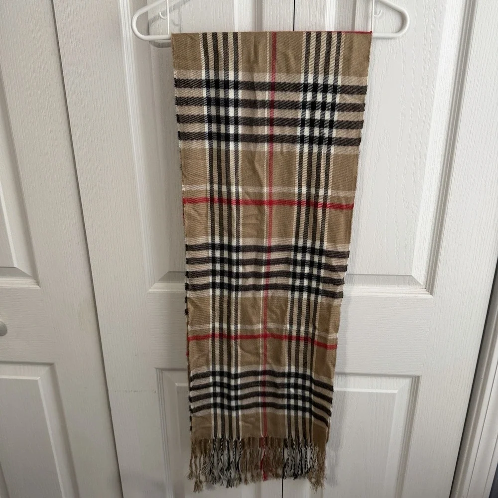 Multicolor Tan Black Red Plaid Scarf Fringe Preppy Travel Winter Gifts Soft Cozy
